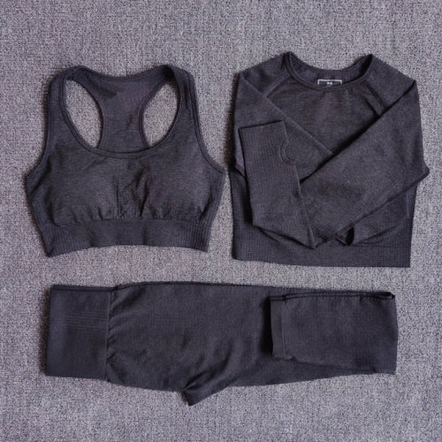 Women Seamless Yoga Set Fitness Sports Suits Gym Clothing Long Sleeve