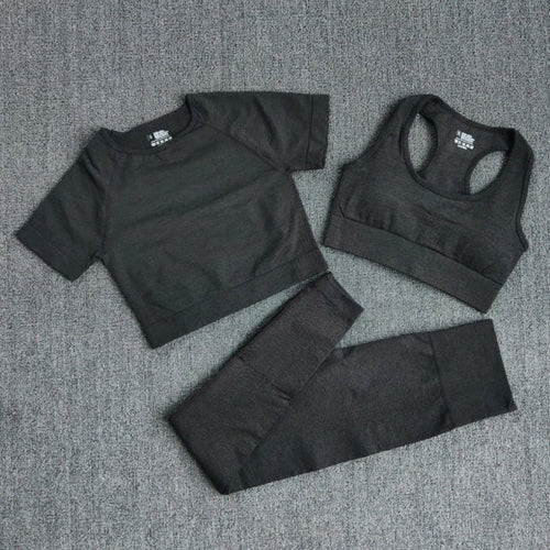 3PCS Seamless Women's Sportswear Yoga Set Workout Gym Clothing Fitness