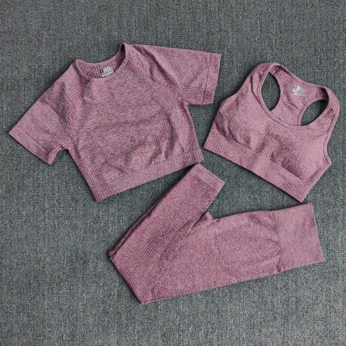 3PCS Seamless Women's Sportswear Yoga Set Workout Gym Clothing Fitness